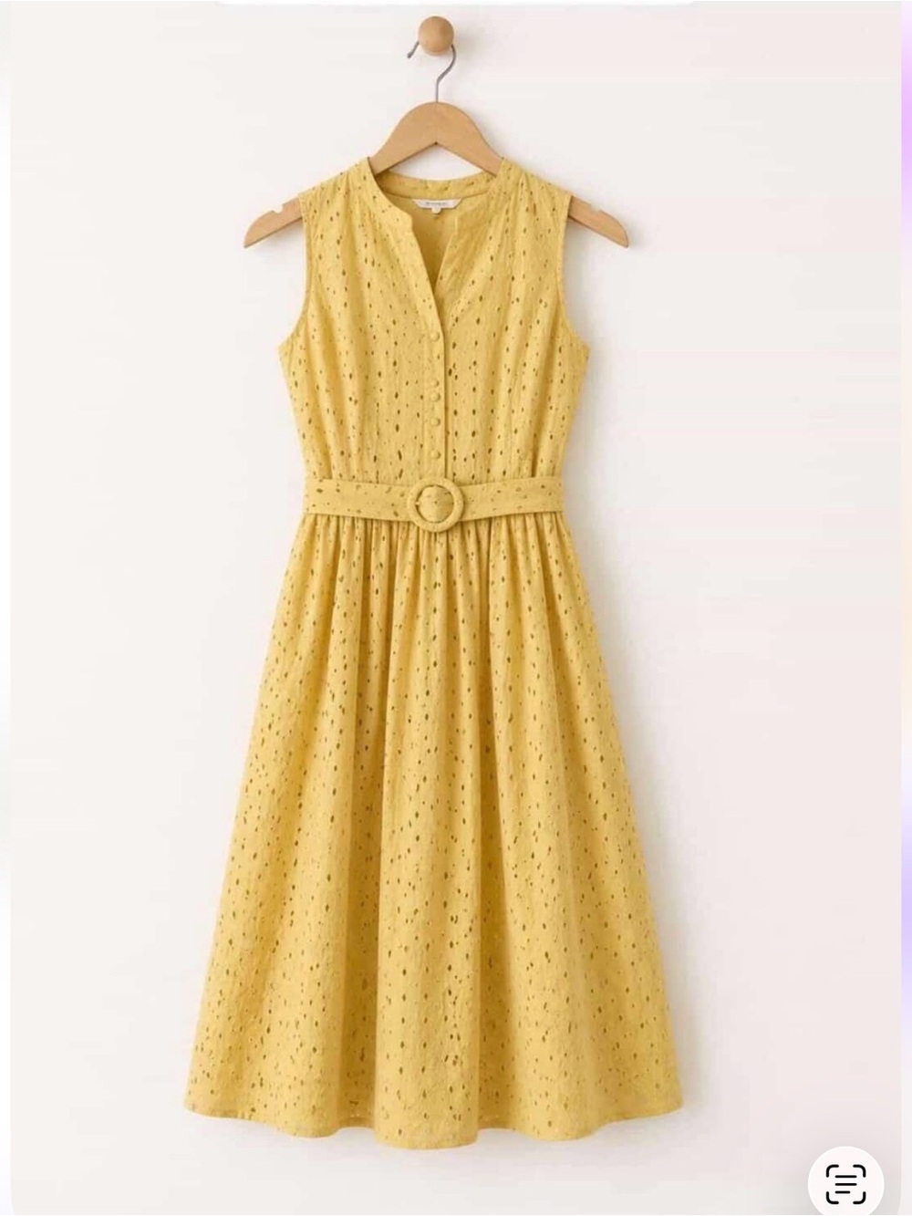 H&M Yellow Eyelet Midi Dress with Belt - Picture 2 of 6